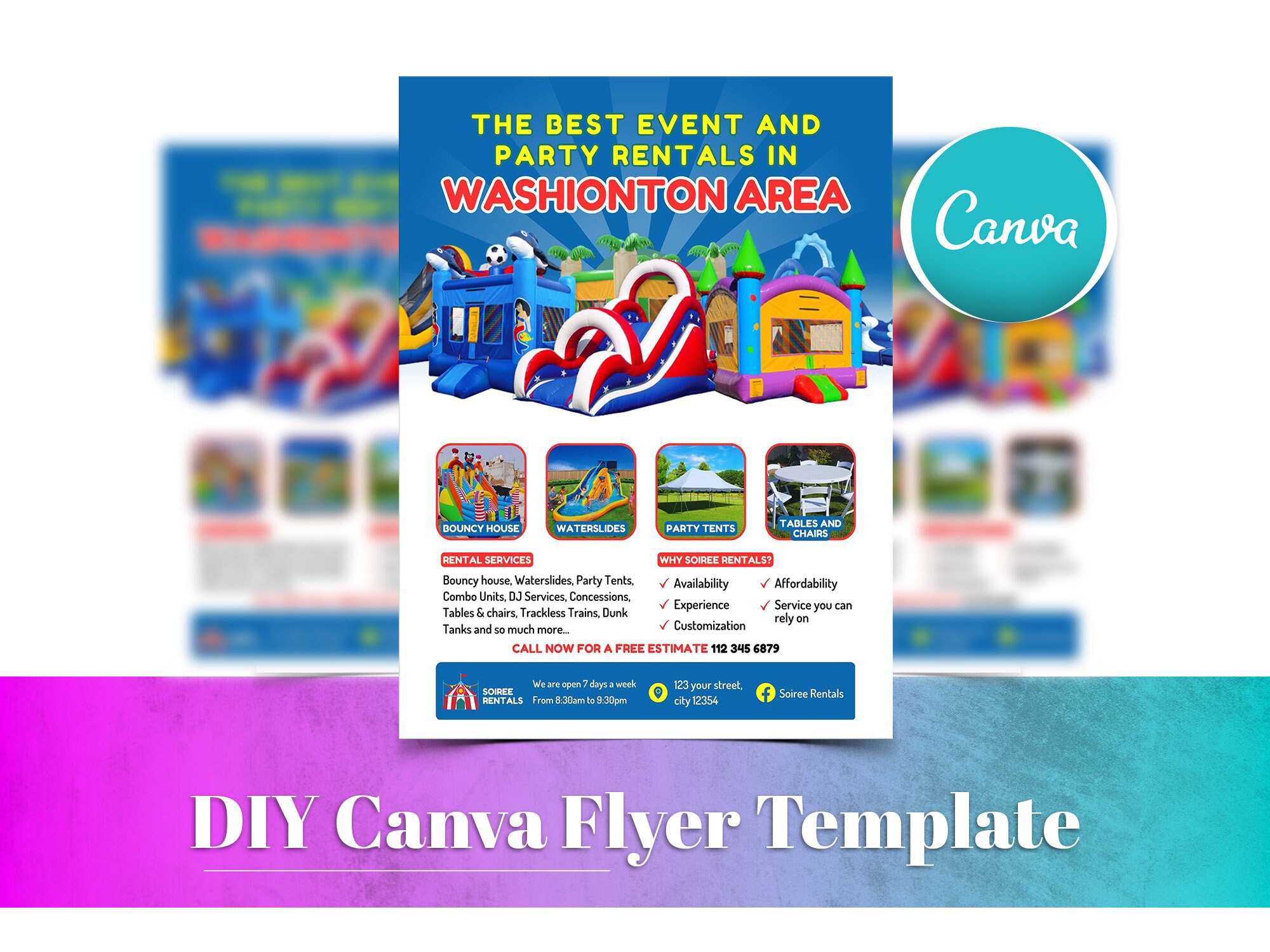 Party Rental Flyer, Editable Flyer Design, DIY Canva Poster Template