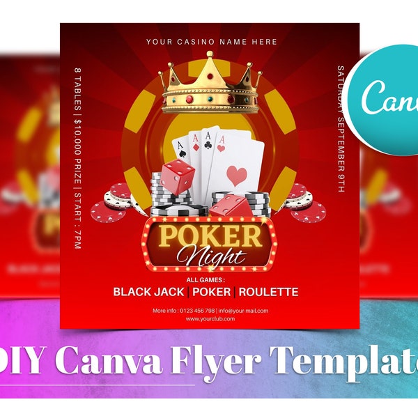 Poker Flyer, Poker Tournament Design, DIY Canva Poker Event Instagram Post Template, Editable Poker Tour Facebook Post, Casino Flyer