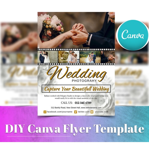 Wedding Photography Flyer, Editable Flyer Design, DIY Canva Poster Template, Wedding Packages, Wedding Planner Handout