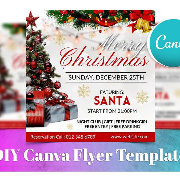 Christmas Party Invitation Card Flyer, DIY Canva Instagram Christmas Event Poster Template, Editable Christmas Party Post For Social Media