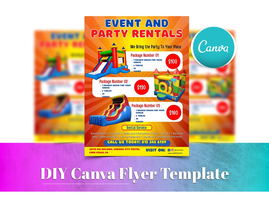 Party Rental Flyer, Editable Flyer Design, DIY Canva Poster Template