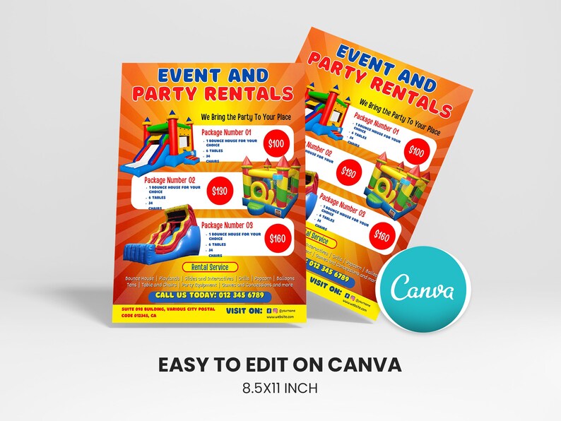 Party Rental Flyer, Editable Flyer Design, DIY Canva Poster Template