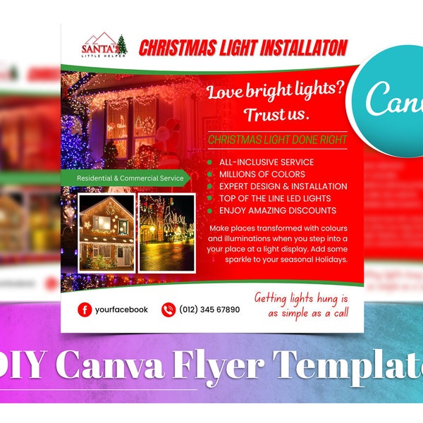 Christmas Light Installation Service Flyer, DIY Canva Editable Christmas Light Hangers Post For Social Media, Holiday Light Installers