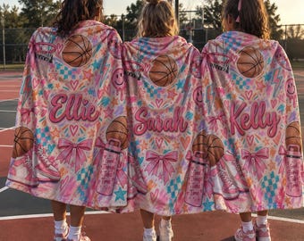 Personalized Basketball Plush Cozy Blanket For Girl | Custom Name Basketball Blanket Gift For Her