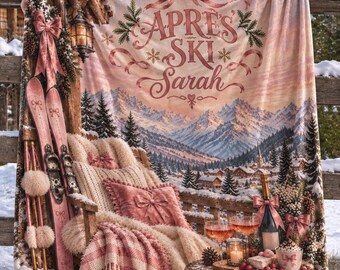 Apres Ski Coquette Velveteen Blanket | Personalized Ski Chalet Winter Throw For Women | Custom Name Snow Skiing Bachelorette Party Gift