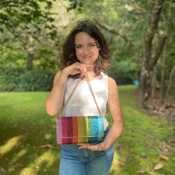 Beaded Striped Clutch, Clutch Purse, Hand Beaded Rainbow Clutch, Colorful Clutch, Bright Beaded Clutch, Rainbow Crossbody, Rainbow Purse