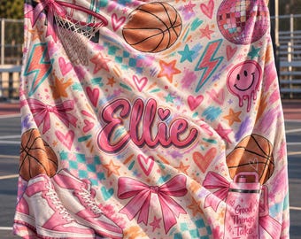 Personalized Basketball Blanket For Girls, Custom Basketball Gift For Her, Gifted Basketball Throw, Girls Basketball Blanket Gift