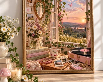 Italian Countryside Sunset Wall Art - Y2K Cottagecore Window Fairycore Poster