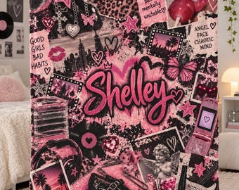Y2K Pink Black Velveteen Blanket - Alt Girl Aesthetic Throw Y2K Grunge Chaotic Personalized