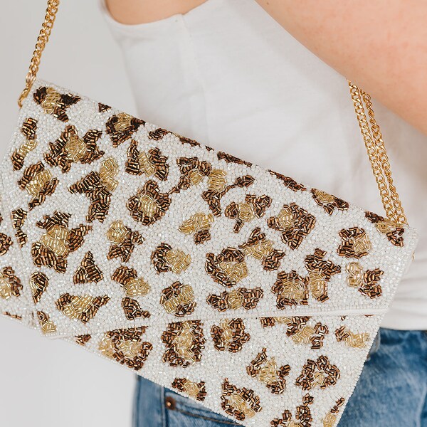 Hand Beaded Cheetah Beaded Clutch, Animal Print Beaded Clutch, Beaded Cheetah Clutch, Beaded Animal Print Clutch, Cheetah Print Crossbody