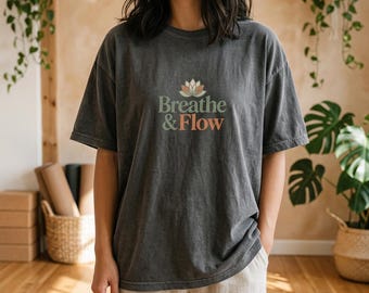 Breathing Shirt for Yoga and Meditation, Breathe and Flow Lotus Graphic Tee, Mindful Gift for Yoga Lovers