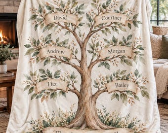 Personalized Family Tree Velveteen Blanket, Family Tree Decoration Gift, Custom Family Tree Gift for Grandparents, Christmas Keepsake