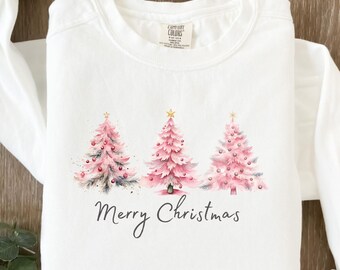 Merry Christmas Sweatshirt Christmas Crewneck Sweatshirt Women Christmas Shirt Oh Christmas Tree Shirt Merry And Bright Sweatshirt Pink Xmas