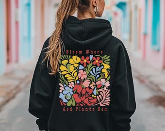 Christian Flower Hoodie Christian Boho Flower Sweatshirt Christian Hoodie Teenage Girl Christian Crewneck Women Bible Verse Shirt Faith Gift