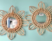 35 Cm Vintage Style Rattan Mirror Lotus
