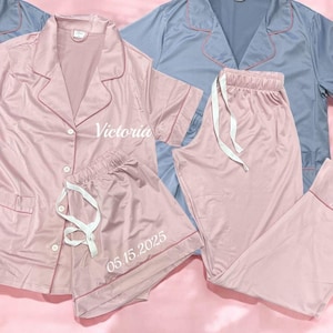 Women Pajama, Soft Monogram PJ&#39;s - Shorts & Pants 3-Piece Set, Personalized Gift for Her, Gift for Sister, Gift for Women, Bridesmaid Gifts