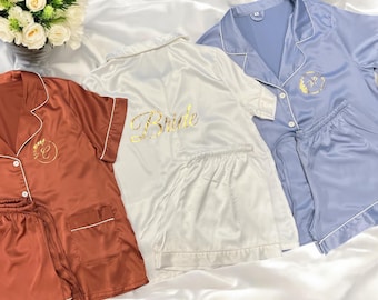 Dusty Blue Bridal Pajamas, Bridesmaid Satin Pajama Set, Soft Bridesmaid Pajamas Set, Bridal Party Gifts, Navy Blue Pj Set, Pajama Set