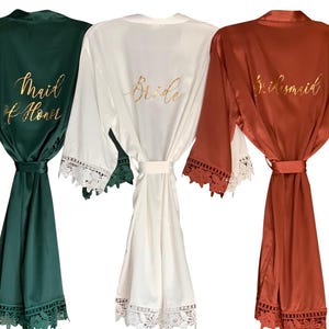 Wedding Day Robes, Bridesmaid Gifts, Bridesmaids Robes Set, Custom Name Bridal Robes, Satin Robes, Gift for Bridal Party, Getting Ready Robe