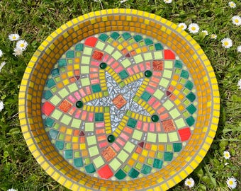 Banho para pássaros, tigela de mosaico, tigela de água, decoração de jardim