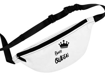 Boss Queen crown graphic Fanny Pack | waist bag, black text on white