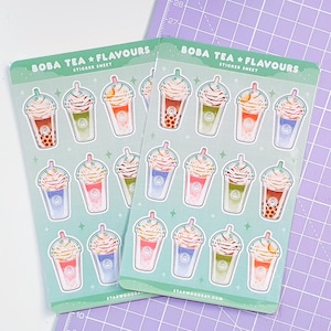 Boba Tea Flavours Sticker Sheet | Bubble Tea Themed | Decorative Planner Journal Scrapbook Stickers