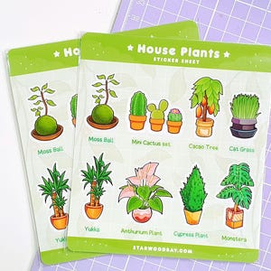 House Plants Sticker Sheet, Botanical Planner Scrapbooking Stickers, Nature Aesthetic