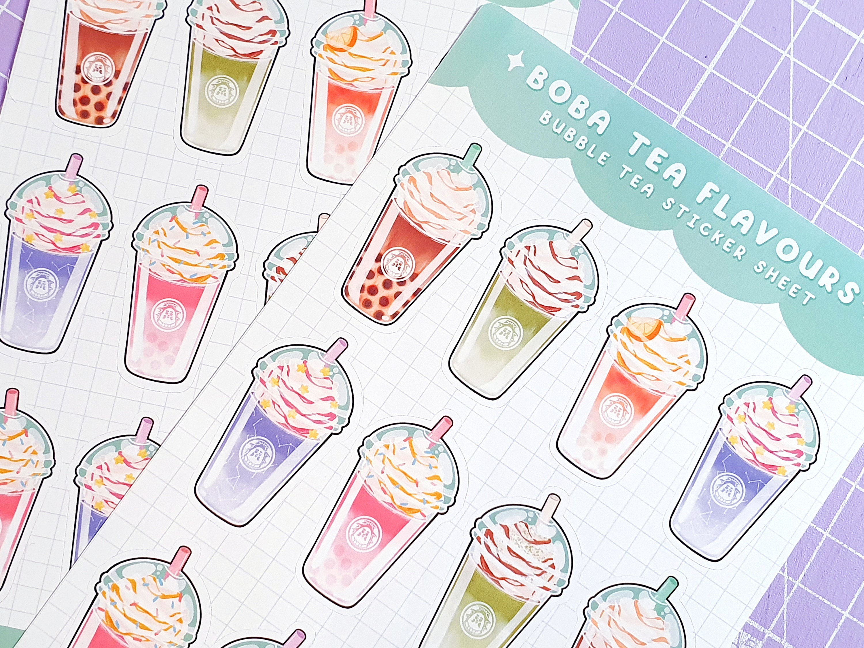Boba Tea Flavours Sticker Sheet | Bubble Tea Themed | Decorative ...