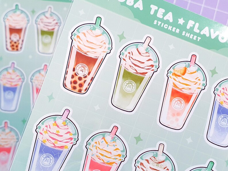Boba Tea Flavours Sticker Sheet | Bubble Tea Themed | Decorative ...