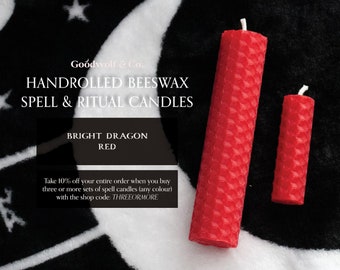 Red Spell Candles | Small Chime Candles | Intention & Ritual Candles | Meditation and Witchcraft Altar Supplies | Rolled Beeswax Candles