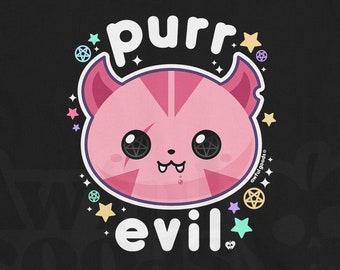Kawaii Kitty Purr Evil Cat T-Shirt ~ Soft Goth Shirt, Pastel Goth Clothing