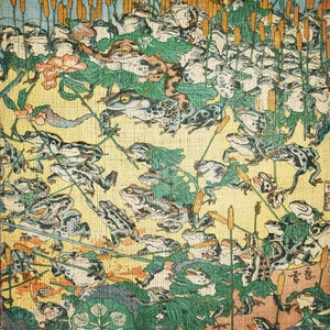 Kyosai 蛙の戦い ブランケット パート 3 ヴィンテージ 日本の蛙の戦い 織りブランケット: 蛙の戦い 民間伝承 タペストリー 寮 装飾、日本の装飾