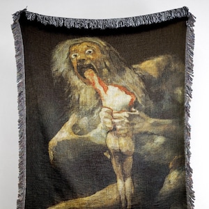 Greek Myth Decor Saturn Devouring His Son Woven Throw Blanket • Roman Art, Francisco Goya Art, Titan Cronus, Romanticism Decor, Fine Art