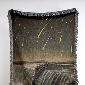 Vintage Meteor Shower Woven Blanket: 1833 Leonid Storm, Space Decor