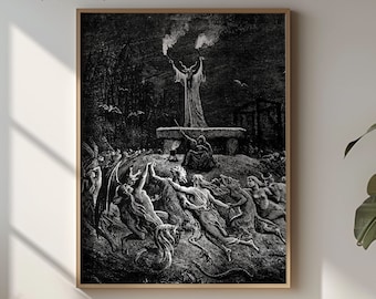 Vintage Baphomet Kunstdruck: Satanischer Sabbath Hexenkreis Gothic