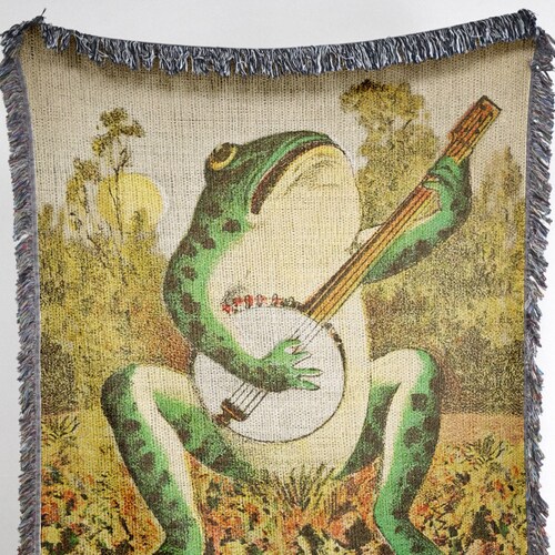 Flute Frog Blanket Vintage Frog Decor Folklore Woven Blanket - Etsy