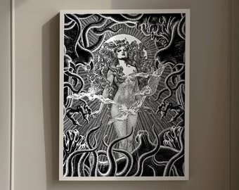 Virgil Finlay Sorceress Art Print: Vintage Fantasy Sci-Fi Decor