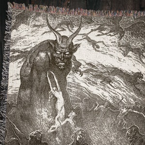Baphomet Demon Woven Throw Blanket: Vintage Satanic Decor