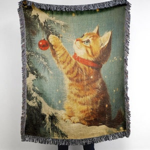 Vintage Weihnachtskätzchen Decke: Orange Katze als Feiertagsdeko