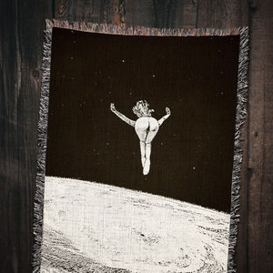 Sky Dive Vintage Fantasy Sci Fi Nude Woman Flying in Space Woven Throw