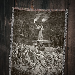 Baphomet Woven Throw Blanket: Vintage Satanic Sabbath Witch Circle Art