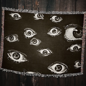 Evil Eye Blanket Vintage Horror Decor Occult Decor Woven Blanket: Vintage Monster Blanket Satanic Decor, Gift for Him or Her, Retro Sci Fi