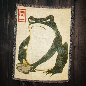 Japanese Frog Woven Blanket: Vintage Folklore Art Throw