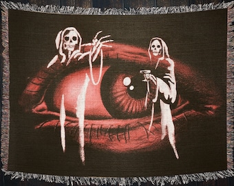 Skull Decor Woven Throw Blanket: Vintage Horror Seeing Eye Cult
