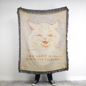 Louis Wain Cat Woven Blanket: Vintage Americana Decor Tapestry
