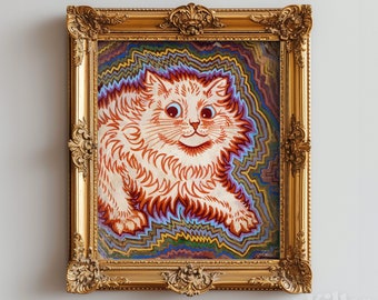 Louis Wain Psychedelic Cat Art Print: Vintage Kitsch Poster