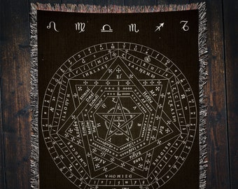 Witch Casting Circle Magic Woven Blanket: Magick Tapestry Spiritual Mystic Witchcraft Spellcraft Sacred Geometry Wicca Pagan Gothic Decor