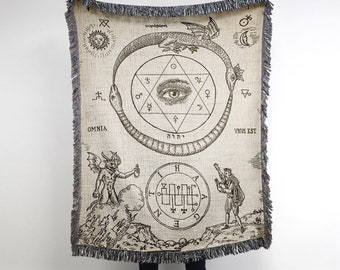 Witchcraft Woven Blanket: Gothic Pagan Decor Tapestry