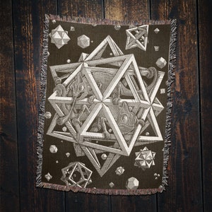 MC Escher Chameleon Stars Woven Throw Blanket: Vintage Sci-Fi Geometric Decor