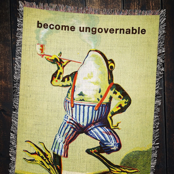 Couverture tissée de meme de grenouille vintage, couverture de grenouille fumeuse : grenouille et crapaud, décoration de chambre de fumage, décoration de grenouille rétro meme
