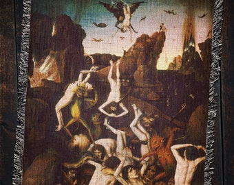 Coperta satanica vintage in tessuto: decorazione infernale dell'Inferno di Dante